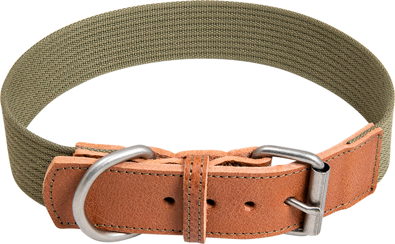 Afbeelding AB Waxed Leather Canvas Halsband Cognac/Groen